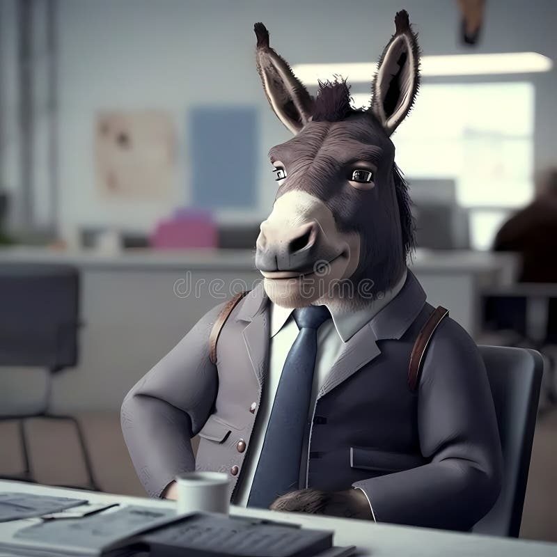 Happy Donkey Businessman In The Office. Generative AI vector illustration