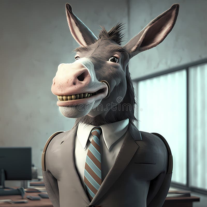 Happy Donkey Businessman In The Office. Generative AI vector illustration