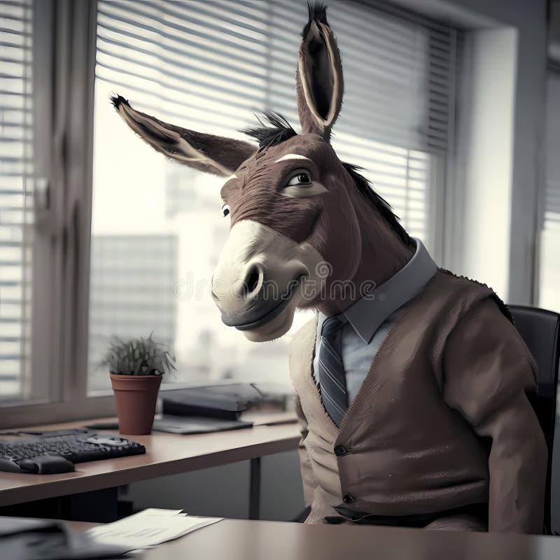 Happy Donkey Businessman In The Office. Generative AI royalty free illustration