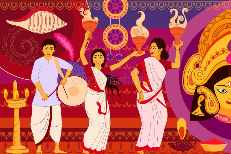 Happy Durga Puja festival background kitsch art India stock illustration Happy Durga Puja festival background kitsch art India stock illustration