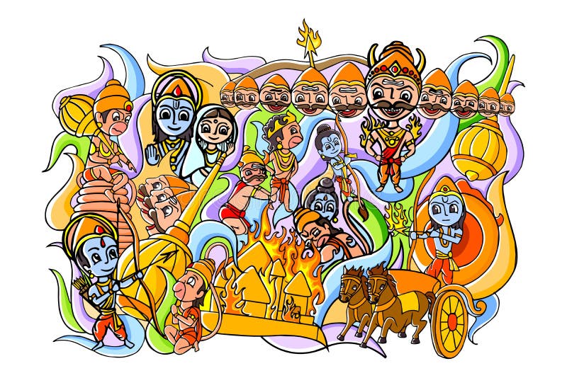 Lord Rama with arrow killing Ravana happy Dussehra sketch - Kids Portal For  Parents