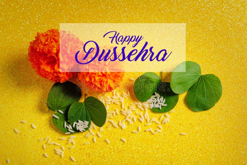 Happy Dussehra greeting card , green leaf stock images