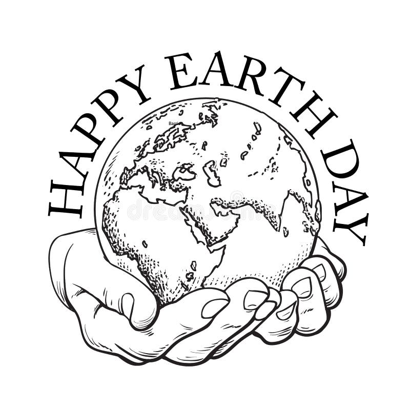 Happy Earth Day Typography. Globe in Hands. Two Palms Hold the Earth