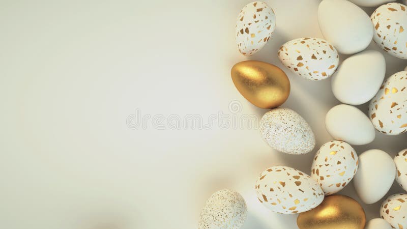 Happy Easter Background with Easter White and Gold Eggs. 3d Render  Illustration Stock Illustration - Illustration of happy, decoration:  174549849