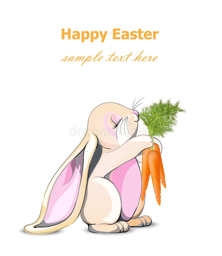 Happy Easter bunny card Vector. Cute rabbit holding carrots Cartoon character royalty free illustration Happy Easter bunny card Vector. Cute rabbit holding carrots Cartoon character royalty free illustration