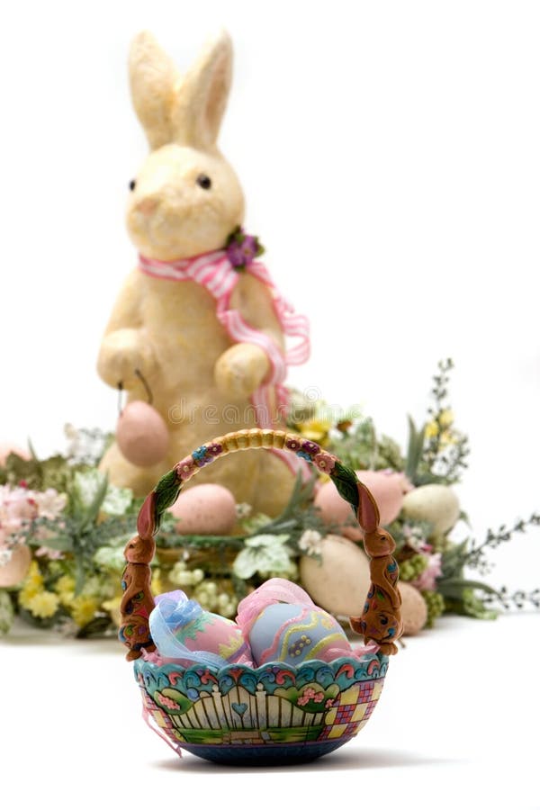 Happy Easter bunny and egg basket royalty free stock photos