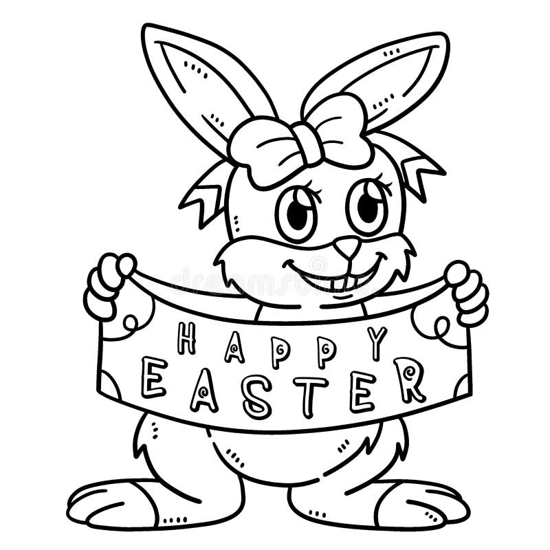 Happy Easter Bunny Isolated Coloring Page Stock Vector - Illustration