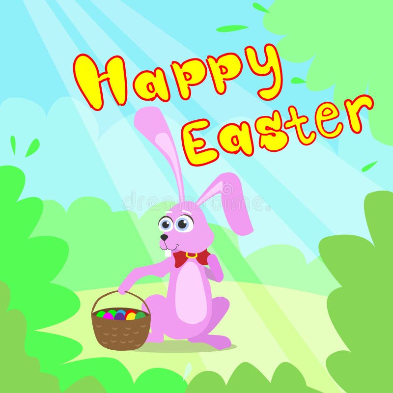 Happy Easter Card Bunny Basket Spring Landscape Stock Vector - Illustration  of background, celebration: 61285135