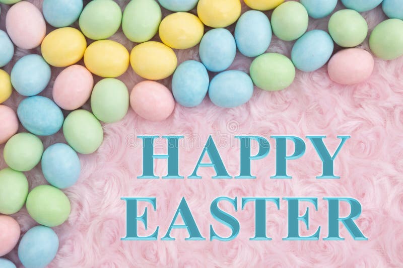 Happy easter card with candy eggs pastel for your holiday message fotografie stock