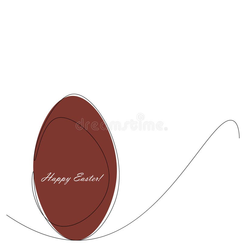 Happy Easter Card with Red Egg Line Drawing Vector Illustration Stock