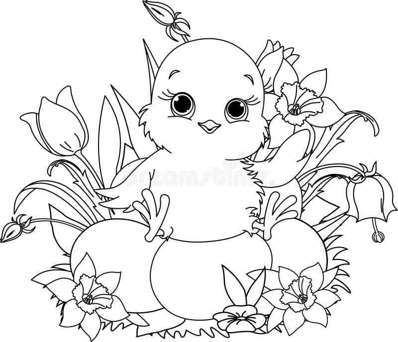 happy easter chick coloring page stock vector