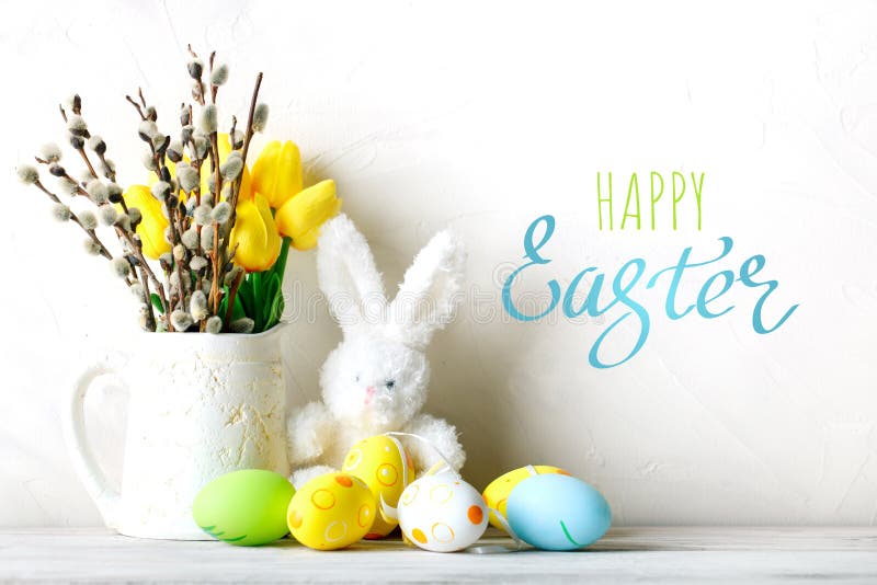 Happy Easter. Congratulatory easter background. Easter eggs and rabbit. royalty free stock photos Happy Easter. Congratulatory easter background. Easter eggs and rabbit. royalty free stock photos