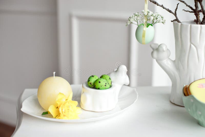 Happy Easter. Congratulatory easter background. Easter eggs and flowers royalty free stock photos Happy Easter. Congratulatory easter background. Easter eggs and flowers royalty free stock photos
