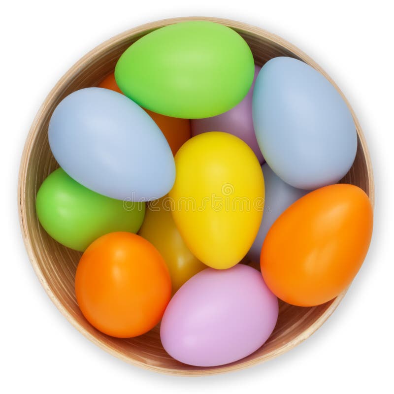 Happy Easter Decorations, Basket Full of Colored Easter Eggs in Pastel
