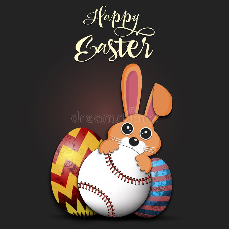 Happy Easter. Easter Eggs, Rabbit and Baseball Ball Stock Vector