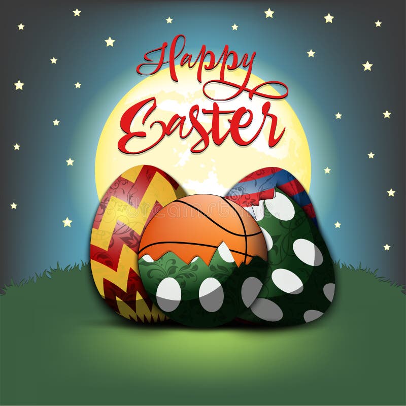 Happy Easter. Easter Eggs and Basketball Ball Stock Vector