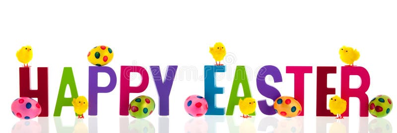 Happy Easter with Eggs and Chicks Stock Photo - Image of ...