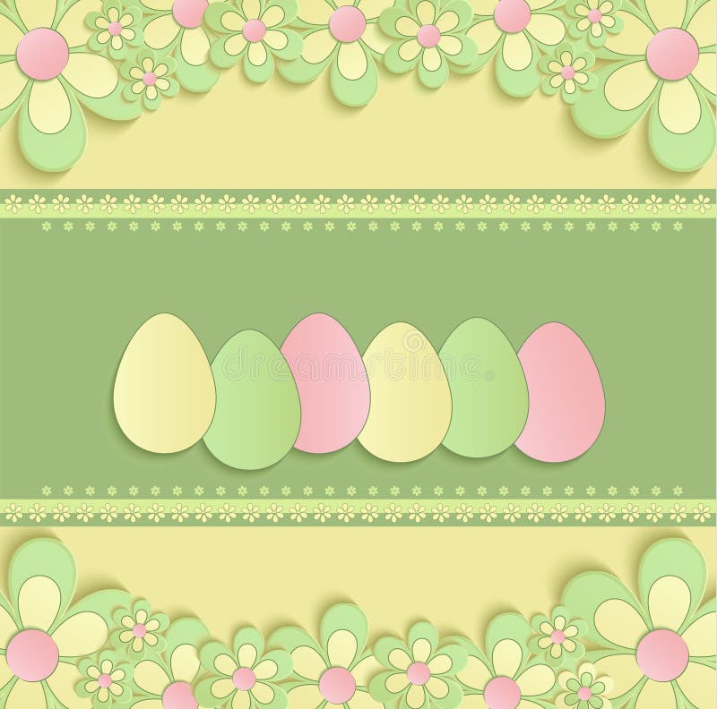 Happy easter flowers egg spring 3D yellow green vector illustration