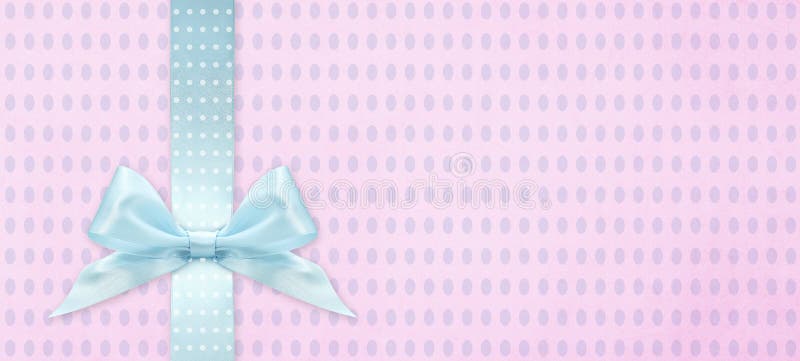 Happy easter gift card with blue ribbon bow Isolated on pink texture background with copy space. Seamless bow stock images, royalty-free photos and pictures
