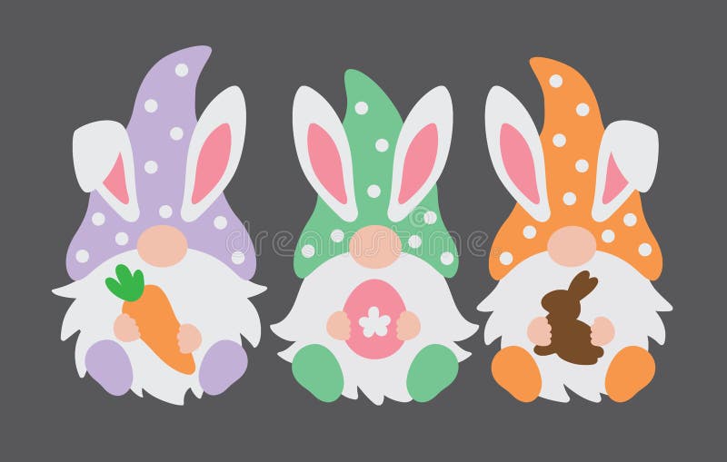 Happy Easter Gnomes with Bunny Rabbit Ears Vector Illustration.
