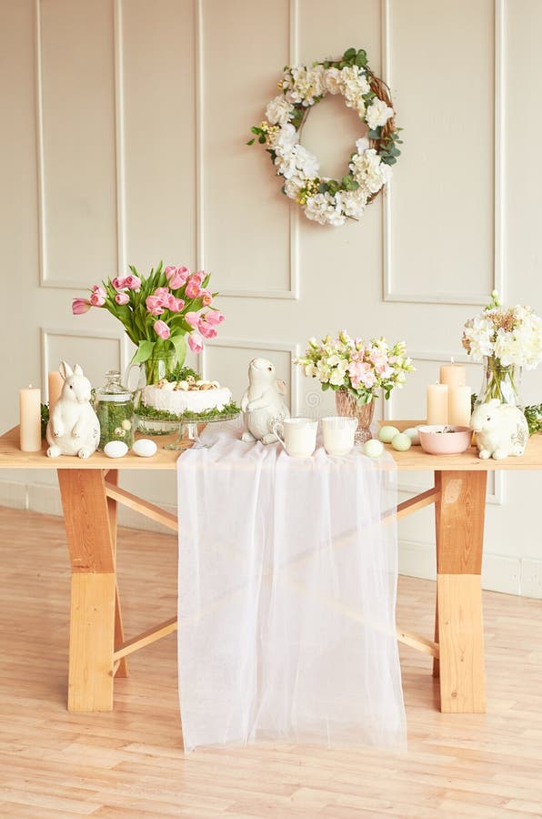 Happy Easter! Holiday Decorations. Beautiful Festive Easter Table