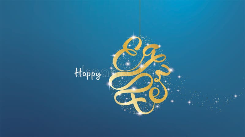 Happy Easter lettering background in egg shape frame with confetti, golden brush splash, light, stars, sparkling glamorous glow in. The dark. - Vector vector illustration Happy Easter lettering background in egg shape frame with confetti, golden brush splash, light, stars, sparkling glamorous glow in. The dark. - Vector vector illustration