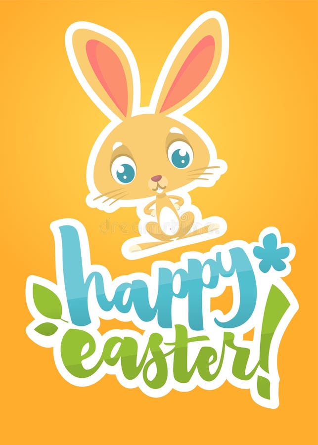 Happy Easter lettering card with cartoon bunny rabbit. Hand drawn lettering poster for Easter. Modern calligraphy vector vector illustration Happy Easter lettering card with cartoon bunny rabbit. Hand drawn lettering poster for Easter. Modern calligraphy vector vector illustration