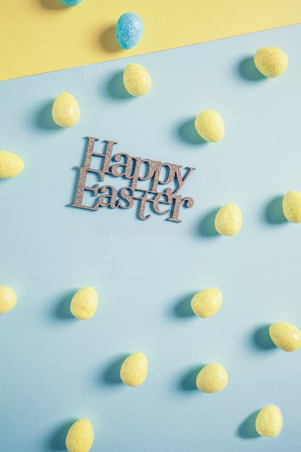 Happy Easter Pastel Yellow and Blue Glittery Design Stock Photo - Image ...