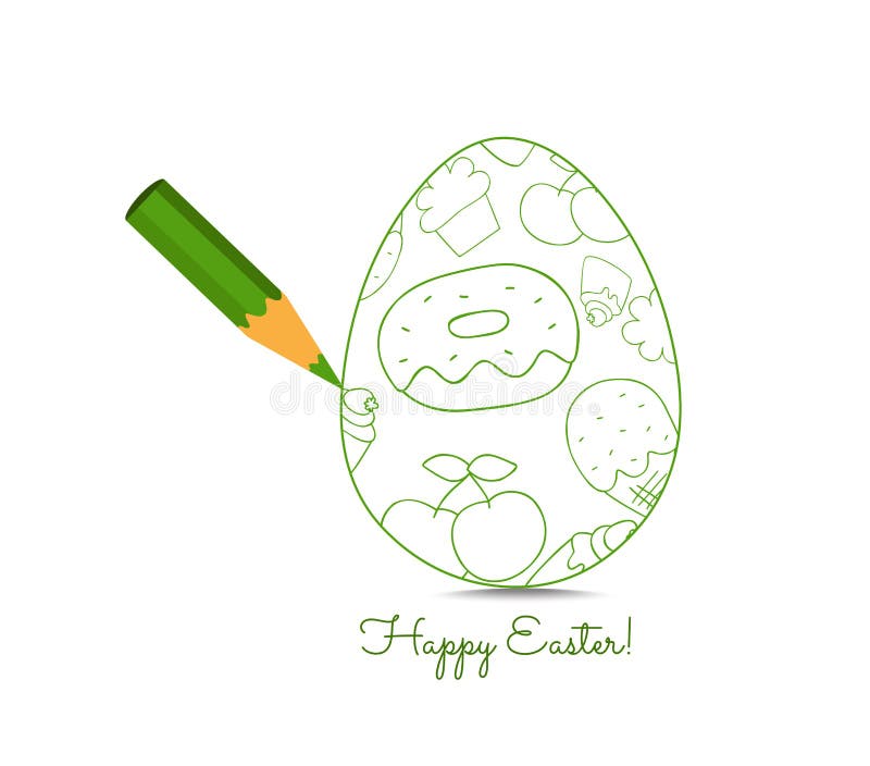 Happy Easter. Pencil Drawing Egg so Cute Stock Illustration Illustration of petals, candy