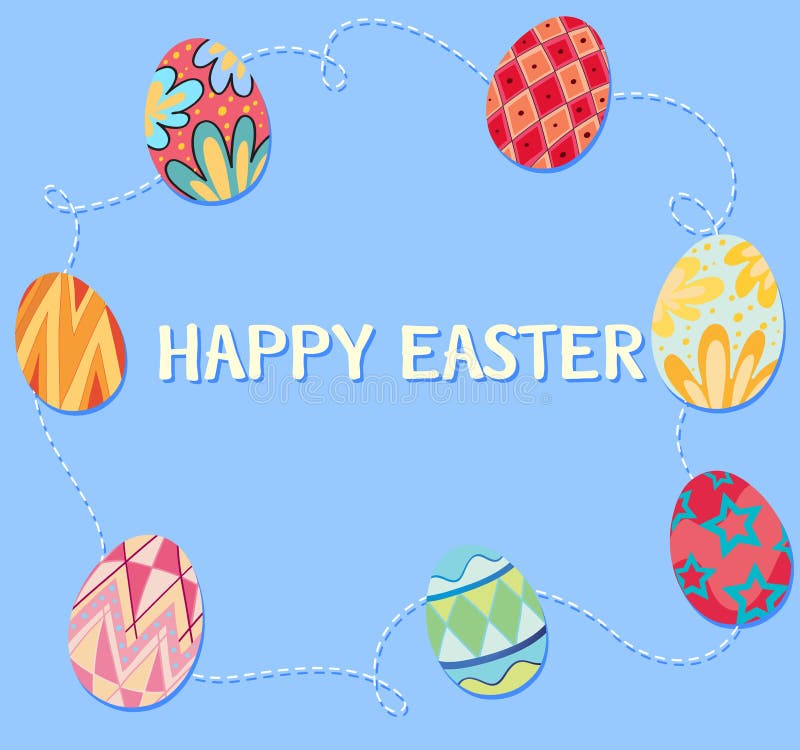 Happy Easter poster with decorated eggs