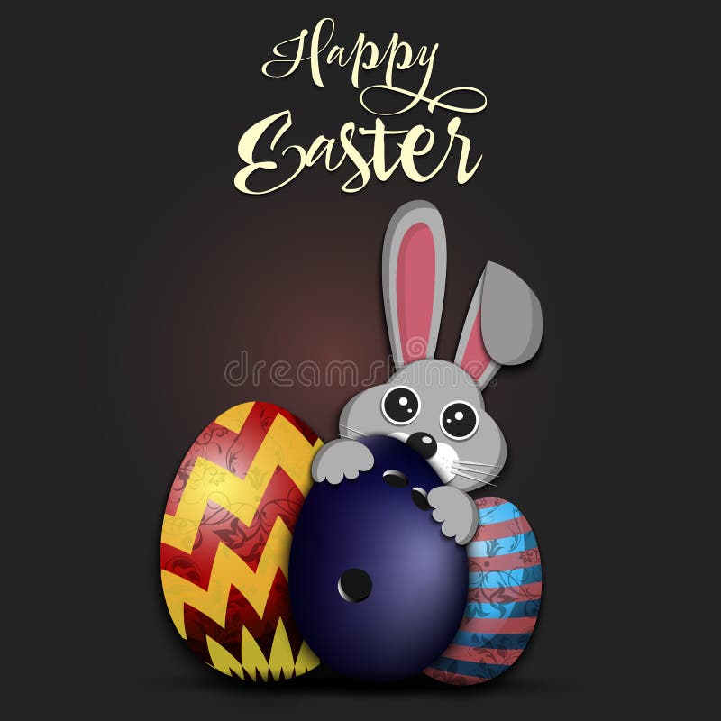 Happy Easter. Rabbit with Egg Shaped Bowling Ball Stock Vector