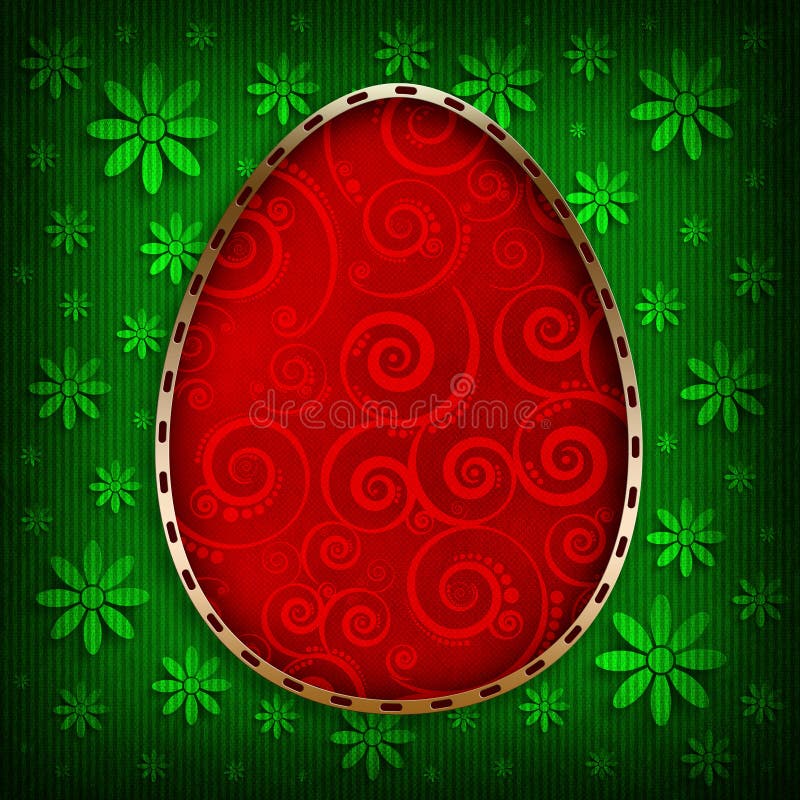 Happy Easter - red egg on green patterned background vector illustration Happy Easter - red egg on green patterned background vector illustration