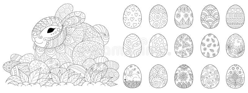 Happy Easter set for coloring book and other design element. Vector illustration