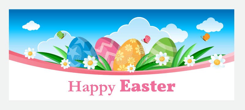 Happy Easter Social Media Flat and Bright Vector Banner Stock Illustration Illustration of
