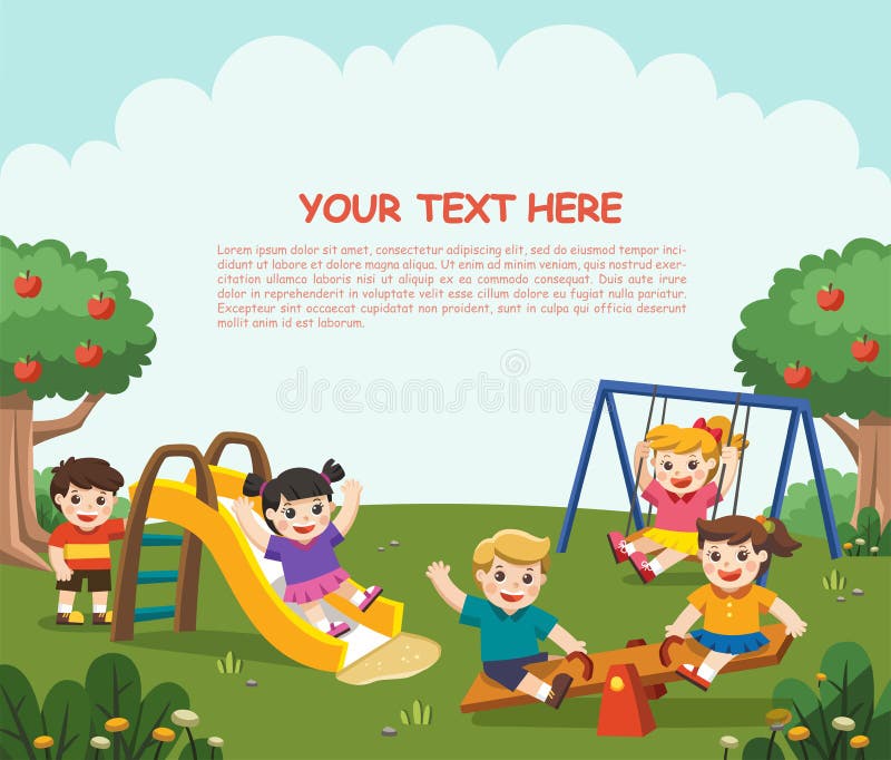 Happy excited kids having fun together on playground. Children p stock illustration Happy excited kids having fun together on playground. Children p stock illustration