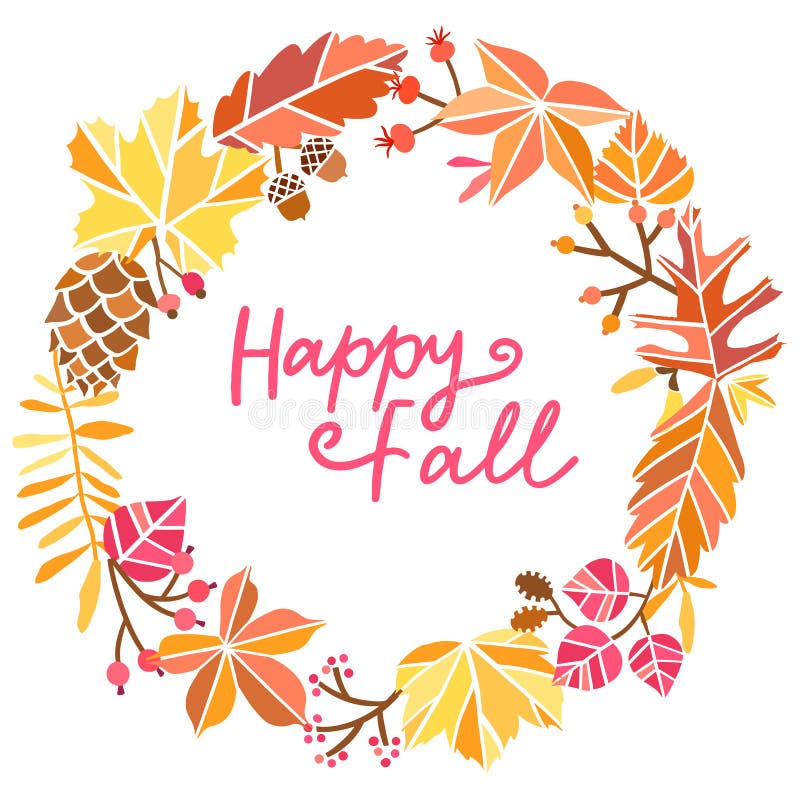 Happy Fall Greeting Card. Autumn Circle Background Stock Vector