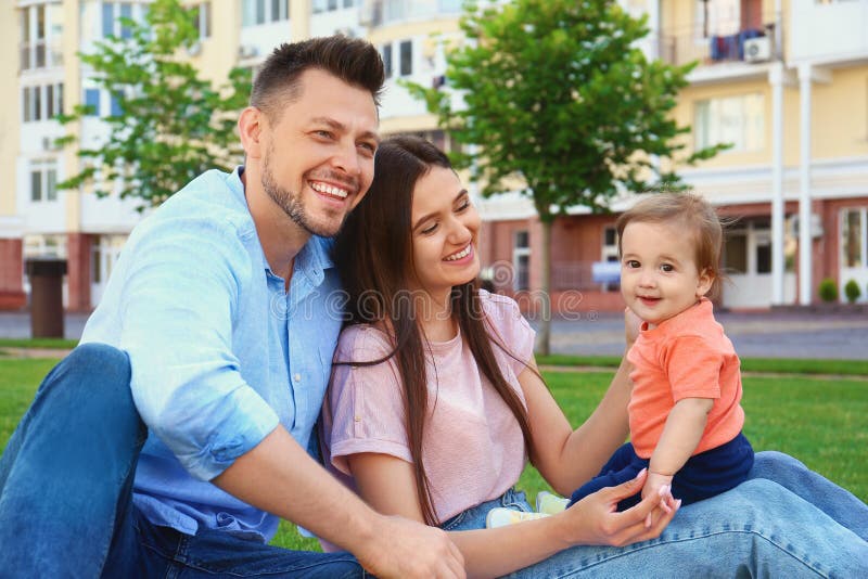 Happy family with adorable little baby royalty free stock images Happy family with adorable little baby royalty free stock images