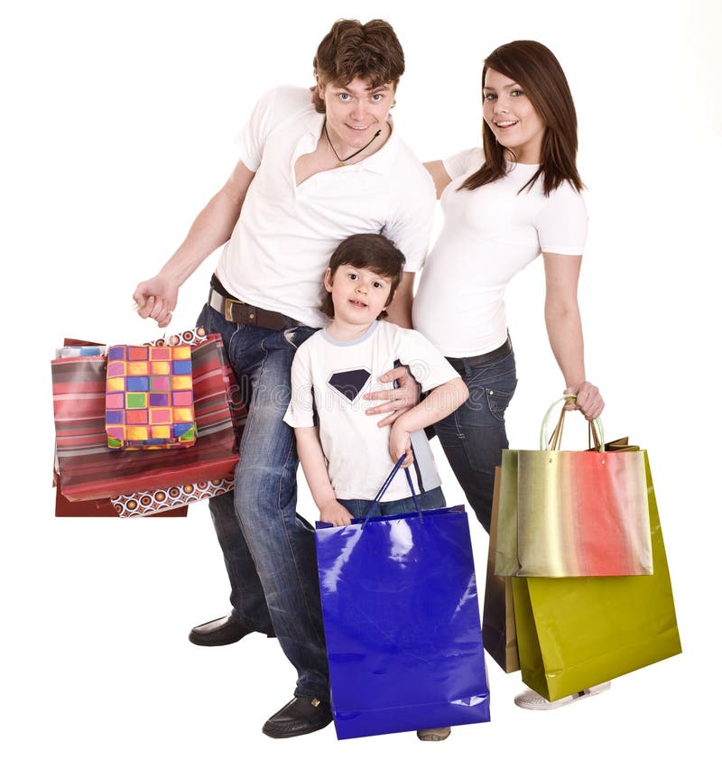 Happy family and child shopping.