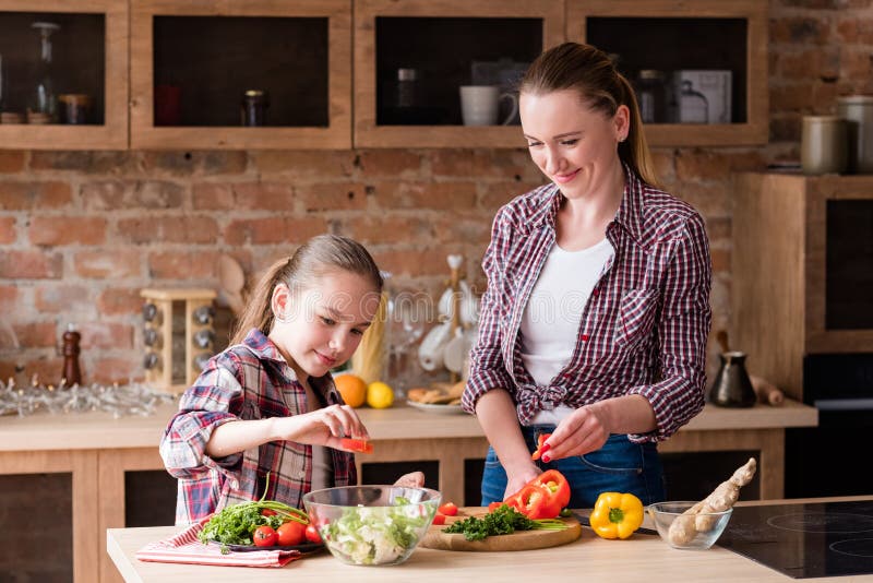 Happy Family Cook Mom Preparing Meal Home Kitchen Stock Photo - Image