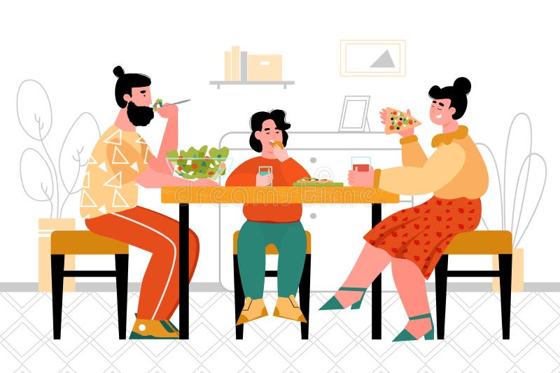 Happy Family Eating Lunch Together - Cartoon Mother, Father and Child Stock Vector - Illustration of lunch, family: 215251601 Happy Family Eating Lunch Together - Cartoon Mother, Father and Child Stock Vector - Illustration of lunch, family: 215251601