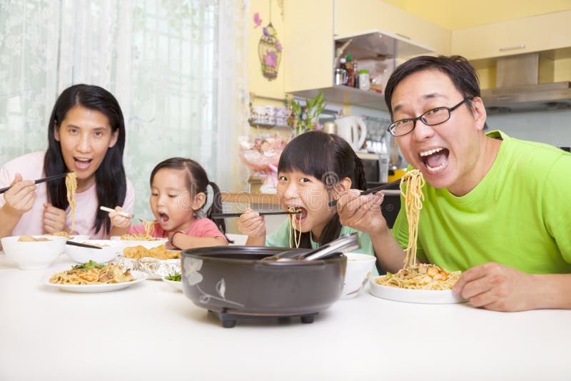 Happy Family Eating noodles