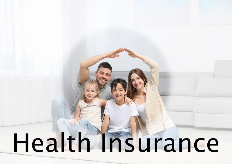 Happy family forming house roof with their hands. Health insurance royalty free stock image Happy family forming house roof with their hands. Health insurance royalty free stock image