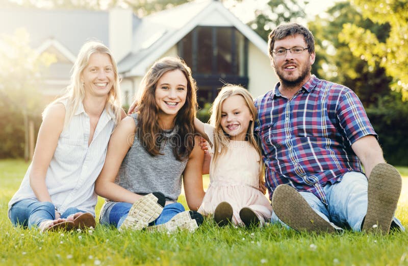 Happy family in the garden stock images Happy family in the garden stock images