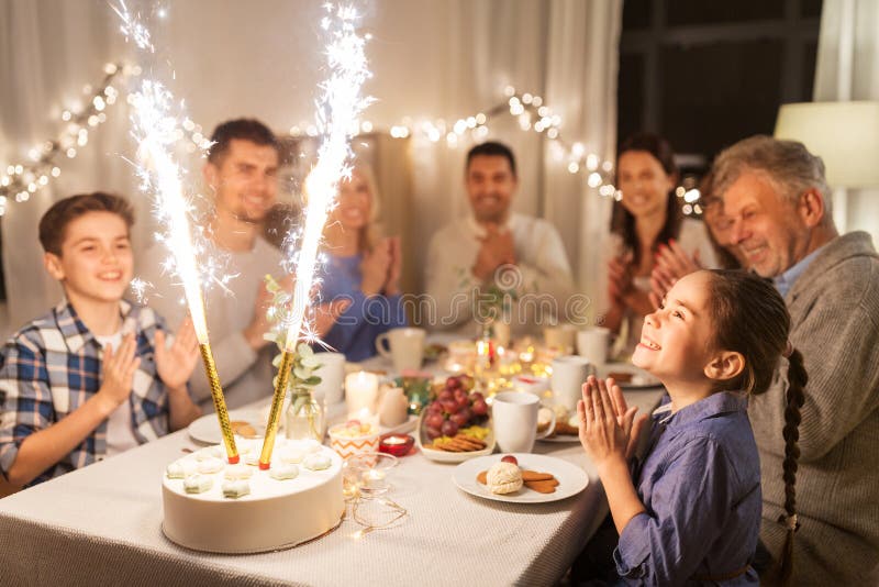 Happy Family Having Dinner Party at Home Stock Image - Image of child