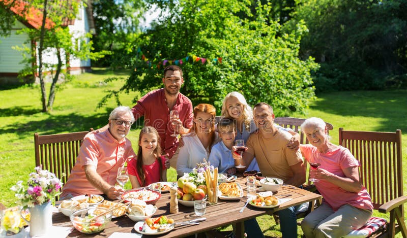 Happy Family Having Dinner or Summer Garden Party Stock Photo - Image ...