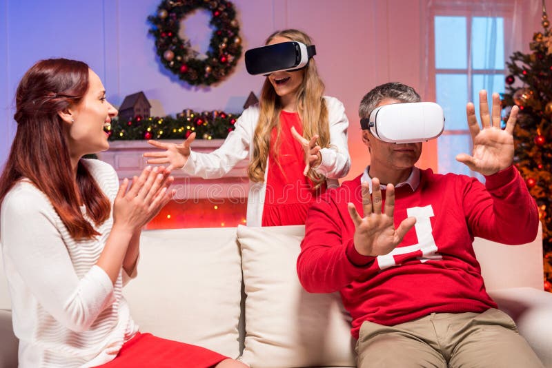 Family in Vr Goggles on Christmas Stock Image Image of male, people