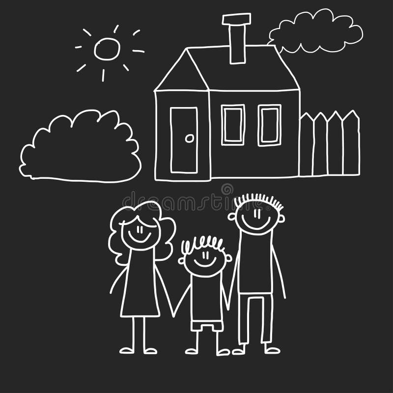 https://thumbs.dreamstime.com/b/happy-family-house-kids-drawing-style-vector-illustration-isolated-blackboard-background-mother-father-happy-family-133924994.jpg