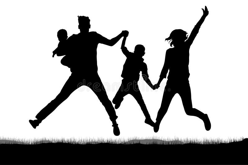 Happy family in jumping silhouette