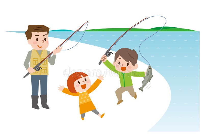 Happy Family with Kids Fishing Stock Vector - Illustration of fish,  together: 147603003