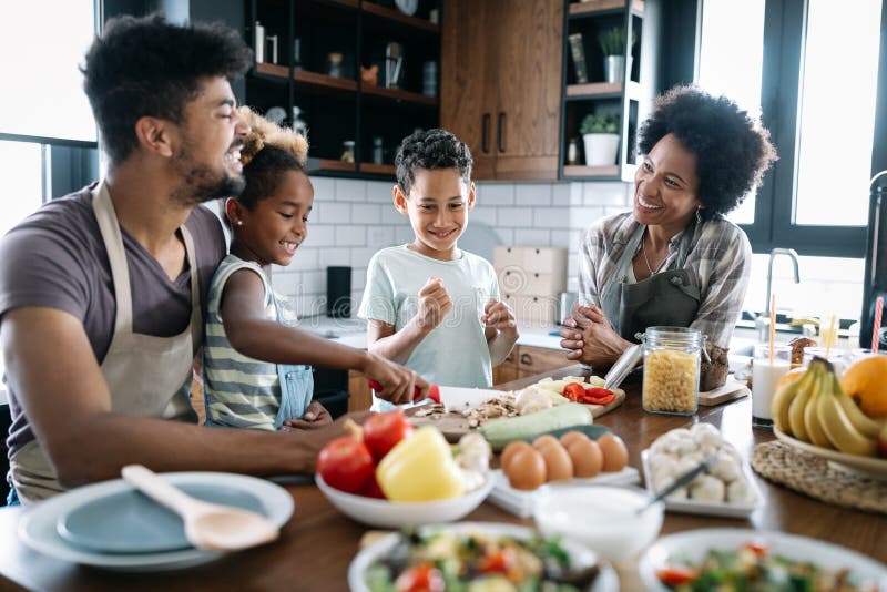 Black Family Eating Healthy Food Together Stock Image - Image of